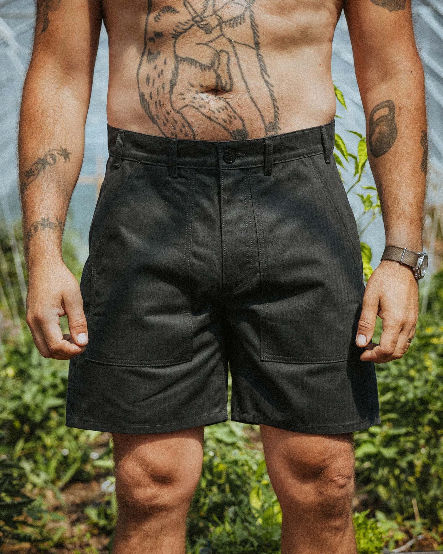 Kärret® Grejarshorts Herringbone Mörkgrå