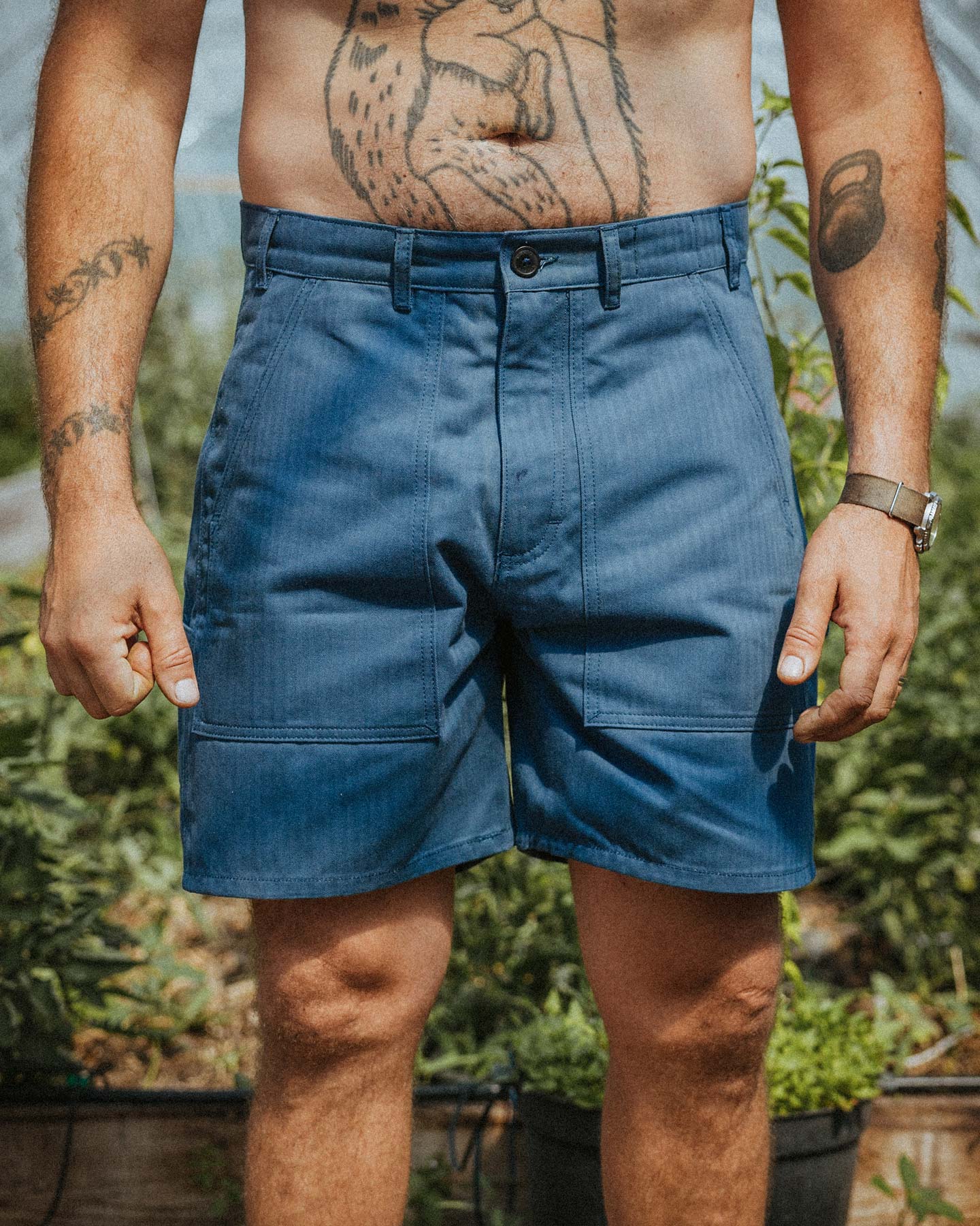 Kärret® Grejarshorts Herringbone Blue